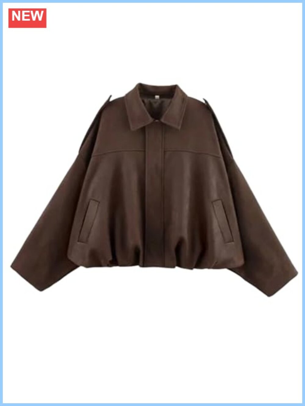 Oversized Faux Suede Bomber Jacket Long Sleeve Zip Up Cropped Coat